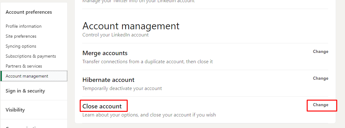 حذف حساب لينكد إن الخاص بك
