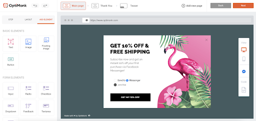 収益とEメールサブスクライバーを増やすための10のShopifyポップアップ OptiMonk editor options - 10 Shopify Popups to Grow Your Revenue & Email Subscribers