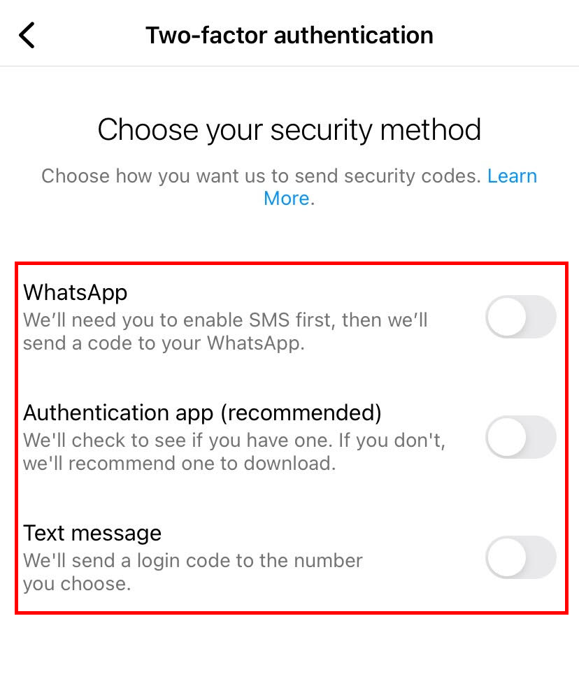 Instagram otentikasi dua faktor