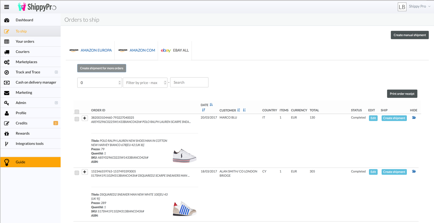 أوامر التجارة الإلكترونية