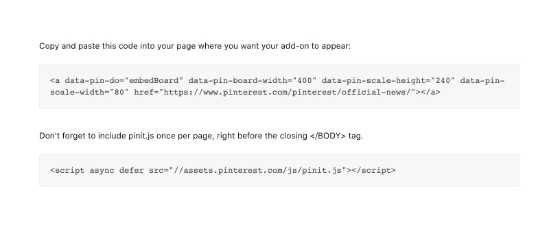 osadzić kod tablicy Pinterest