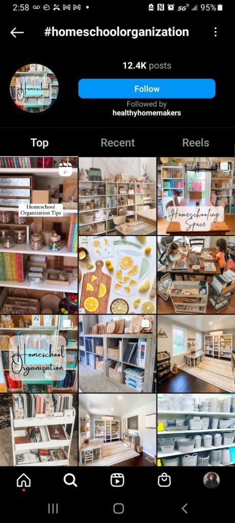 Instgram 上的家庭学校组织页面截图