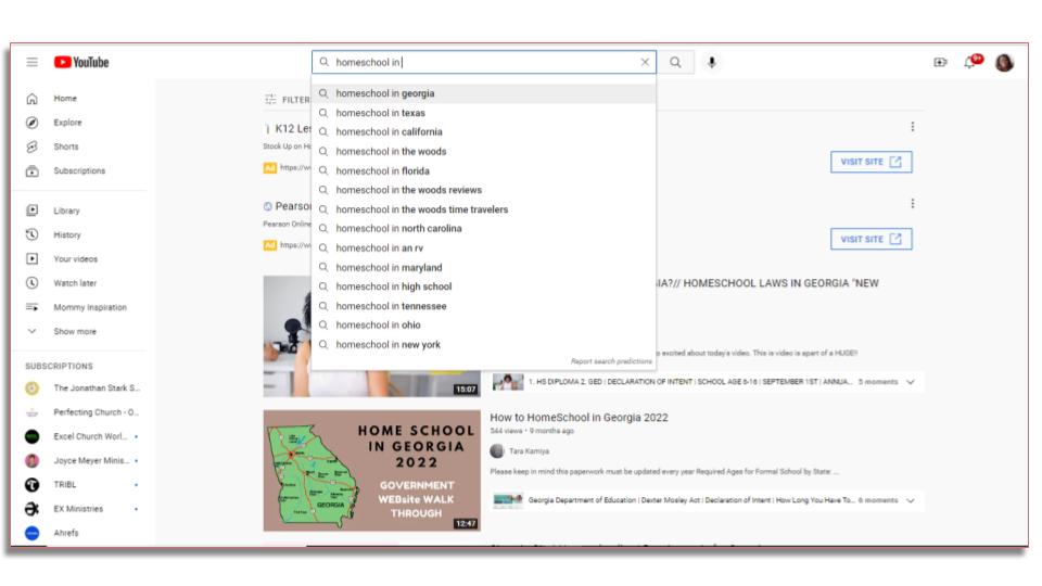 YouTube homeschoolt 话题截图——homeschool 是第一个返校趋势