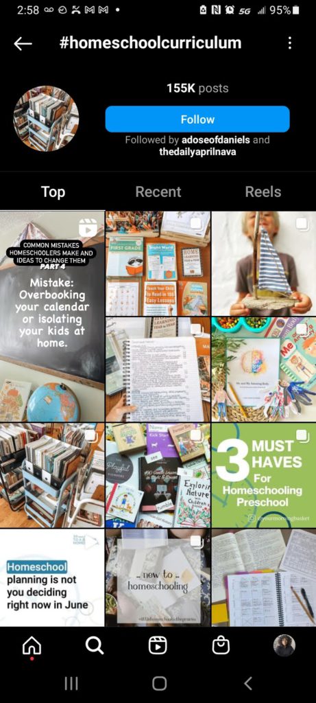 家庭学校的 Instagram 截图