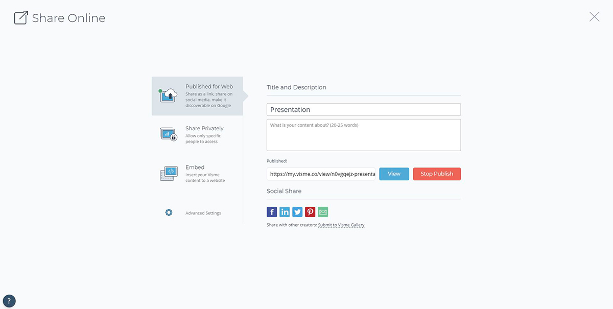 presentasi voice over - publikasikan proyek Anda