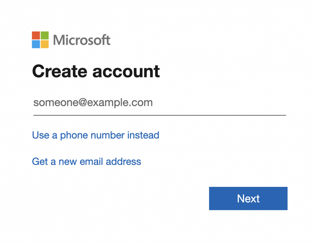 Microsoft 登录以创建帐户的图像