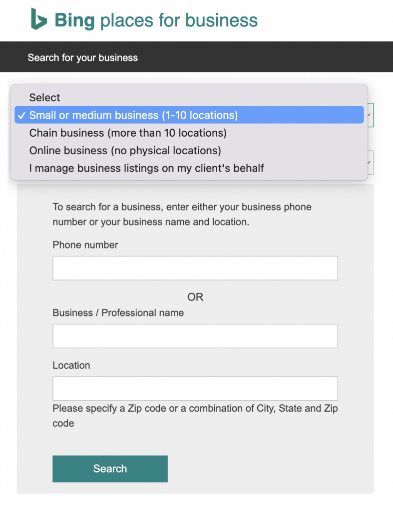 用于声明您的业务的 Bing Places for Business 仪表板的图像