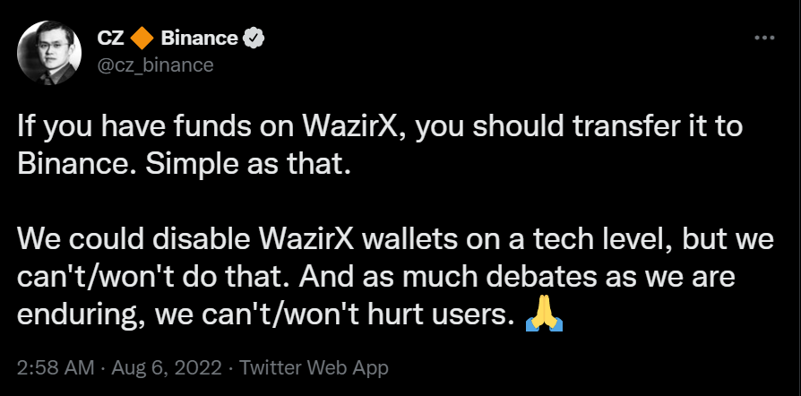 Tweet di Binance