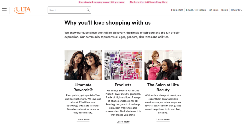 私たちについて簡単なアフィリエイト Ulta about us page