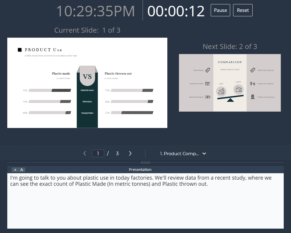 ภาพหน้าจอ GIF ของคุณลักษณะบันทึกการนำเสนอของ Visme