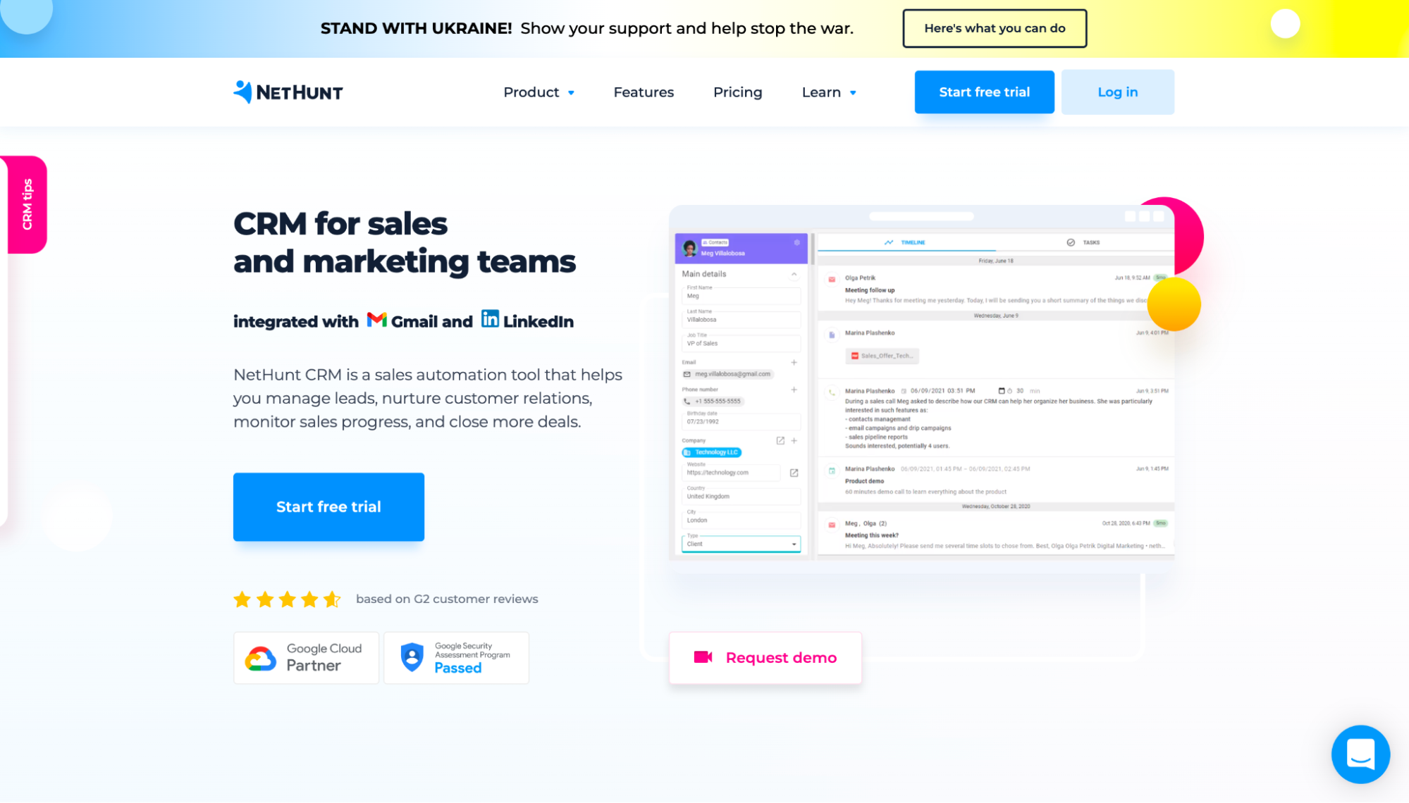 Sitio web de NetHunt CRM