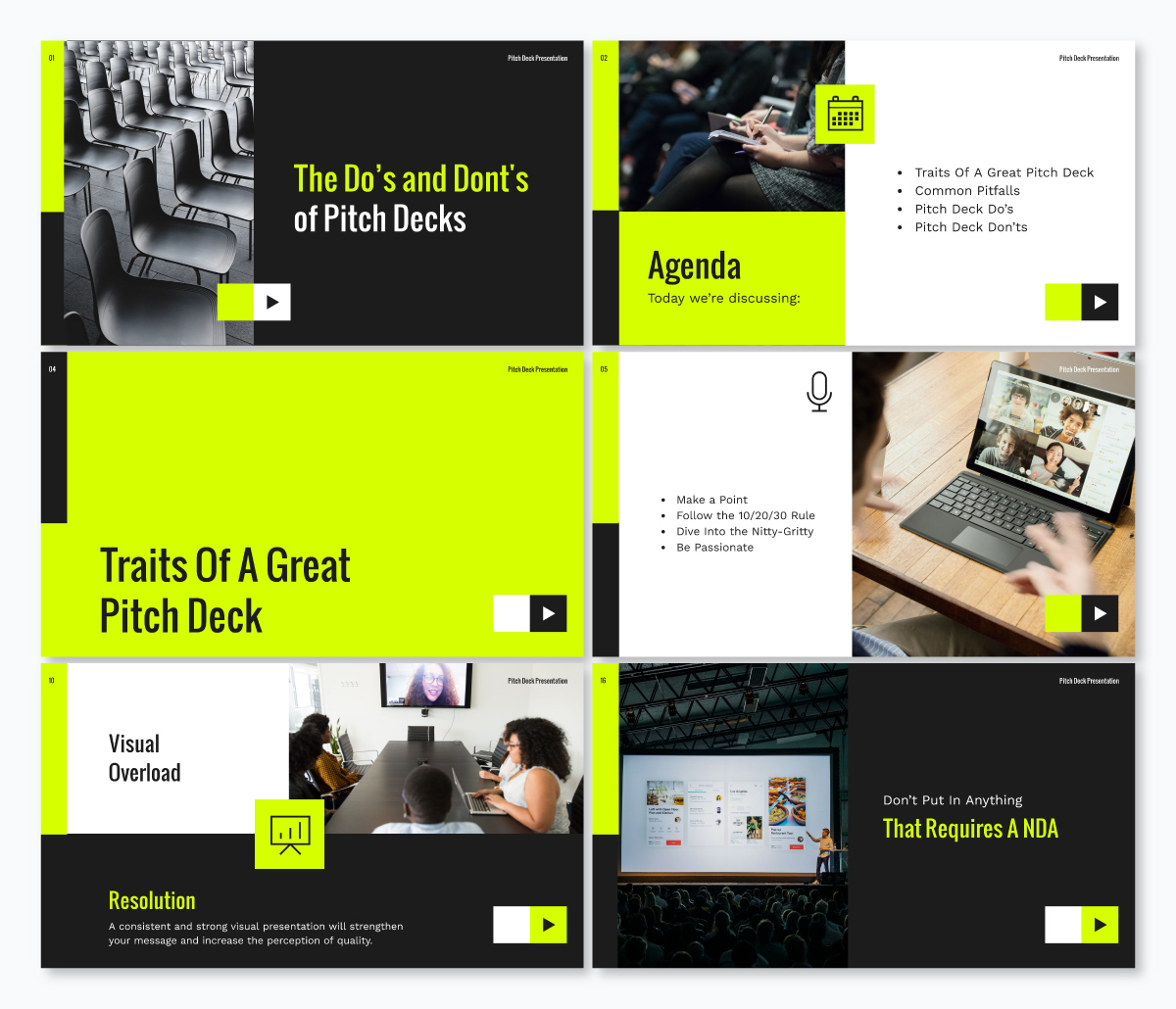 Vismeで利用可能なネオンと黒の基調講演テンプレート。