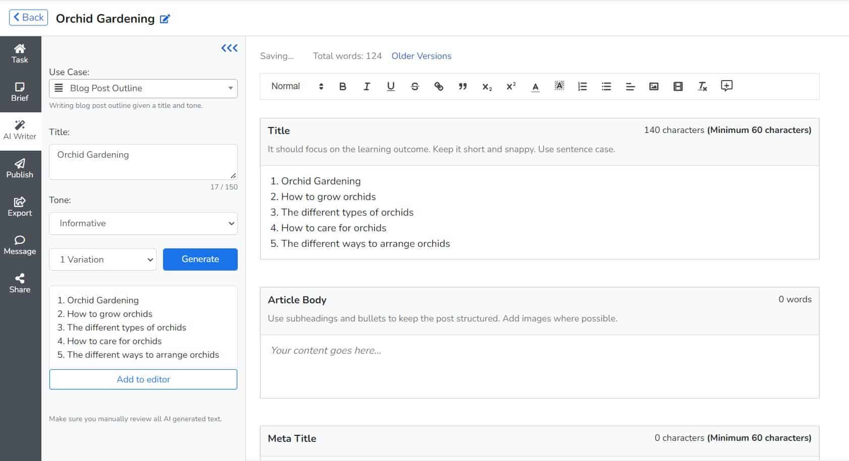 Narrato AI İçeriği ana hatları