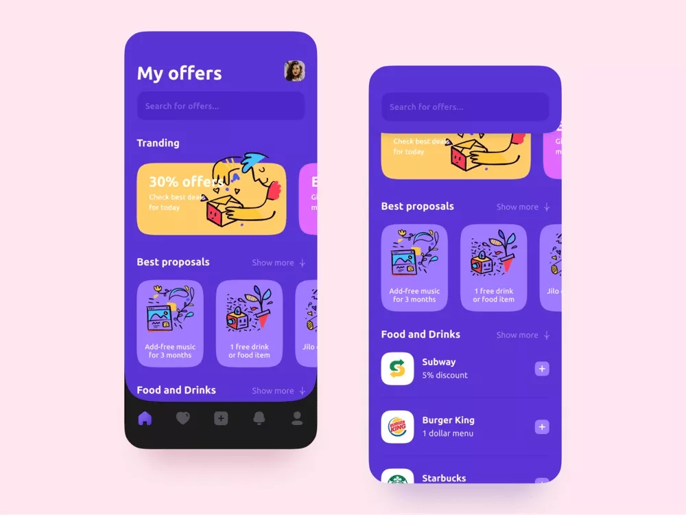 interfaccia utente dell'app di sconto