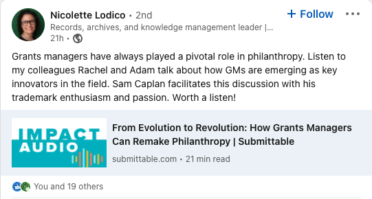 LinkedIn Post na temat Impact Audio Podcast