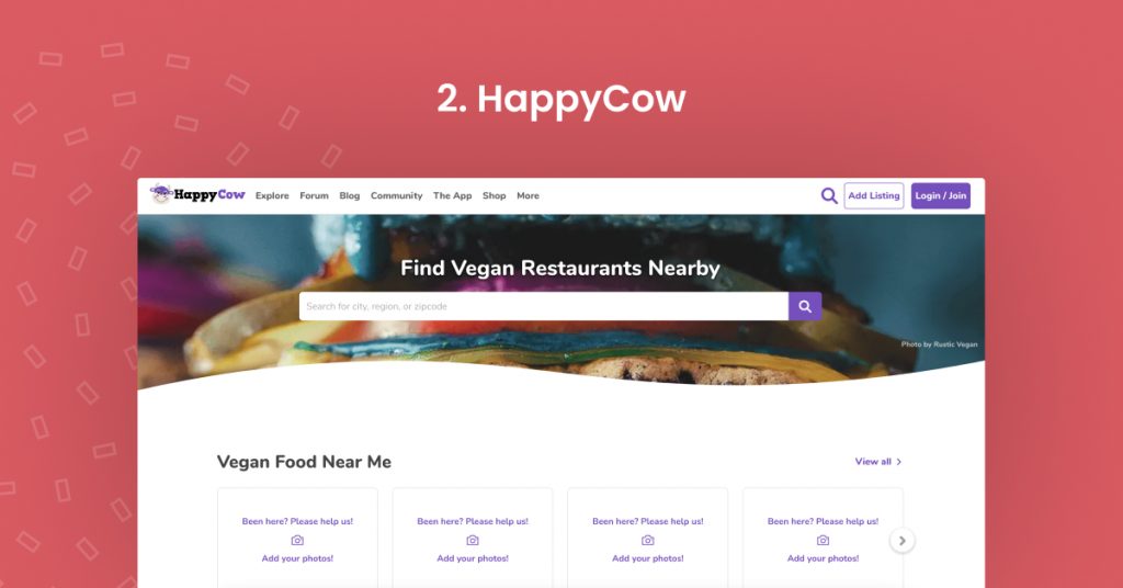 HappyCowのホーム画面