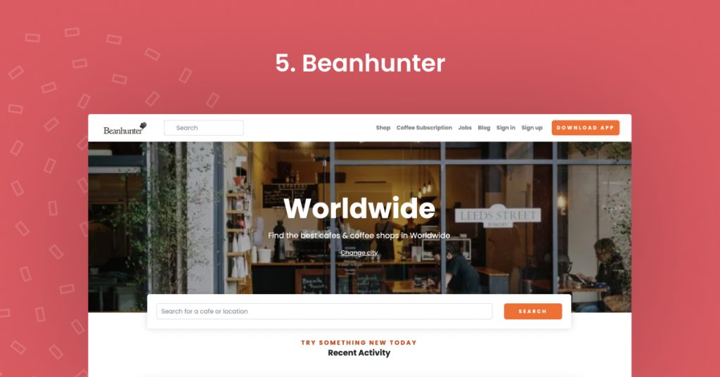 Beanhunter.com のホーム画面