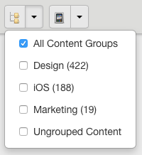 マーケティング コンテンツ グループのダッシュボード フィルター