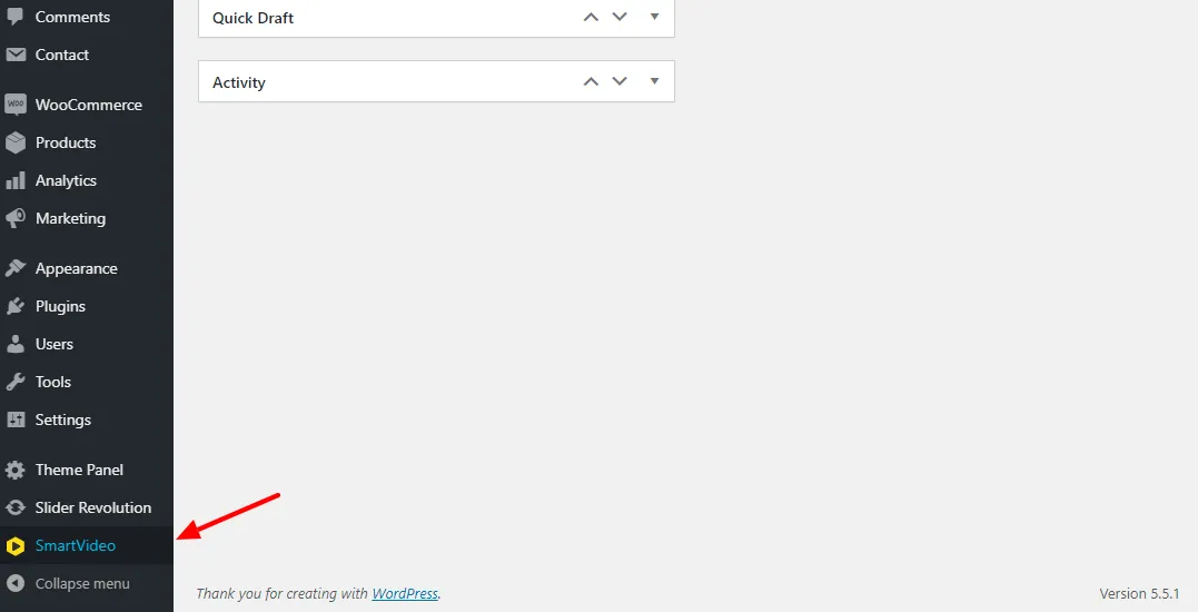 Lokasi admin SmartVideo di menu