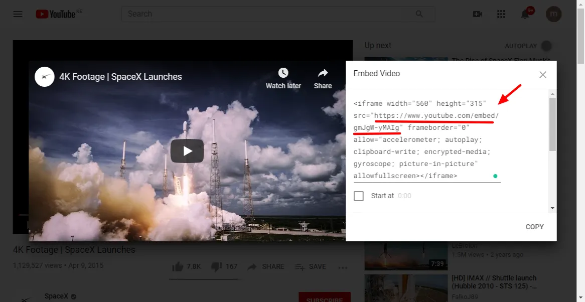 Скопировать URL-адрес для встраивания