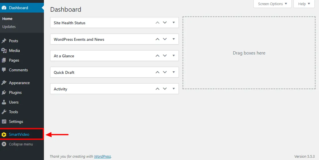 Панель администратора WordPress, плагин SmartVideo