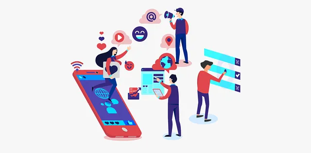 Persone che interagiscono sui social media