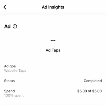 Instagram 上速推帖子的廣告指標。