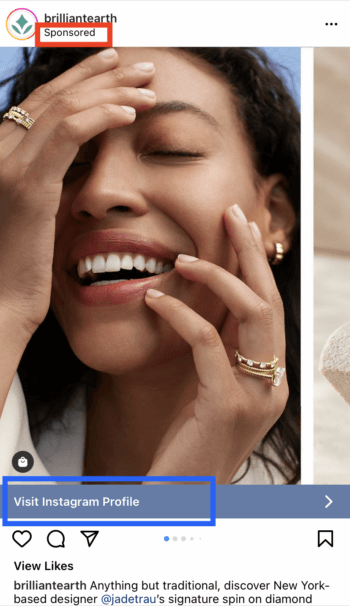 來自珠寶品牌 Brilliant Earth 的增強型 Instagram 帖子。