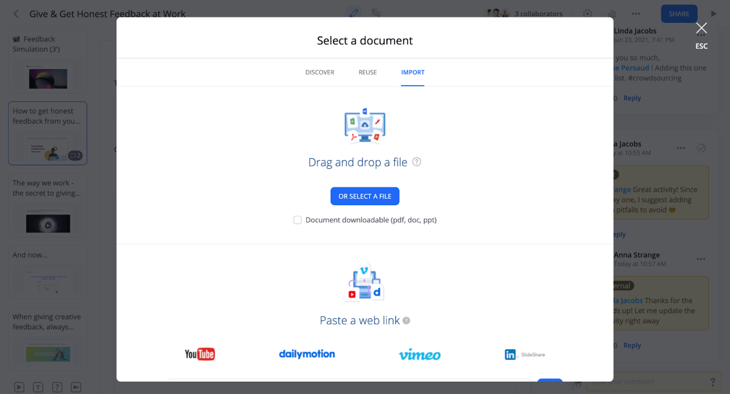 用于协作式员工培训的 360Learning 屏幕截图