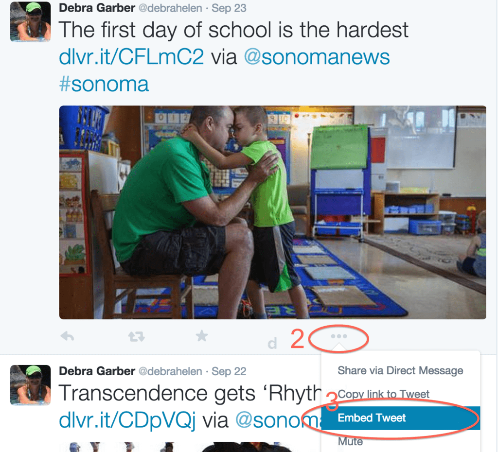 Suchen Sie den Tweet, den Sie einbetten möchten, klicken Sie auf Mehr und wählen Sie Tweet einbetten aus