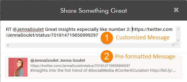 Popoliamo automaticamente l'aggiornamento social con un messaggio di esempio che puoi utilizzare così com'è o aggiungere commenti aggiuntivi.