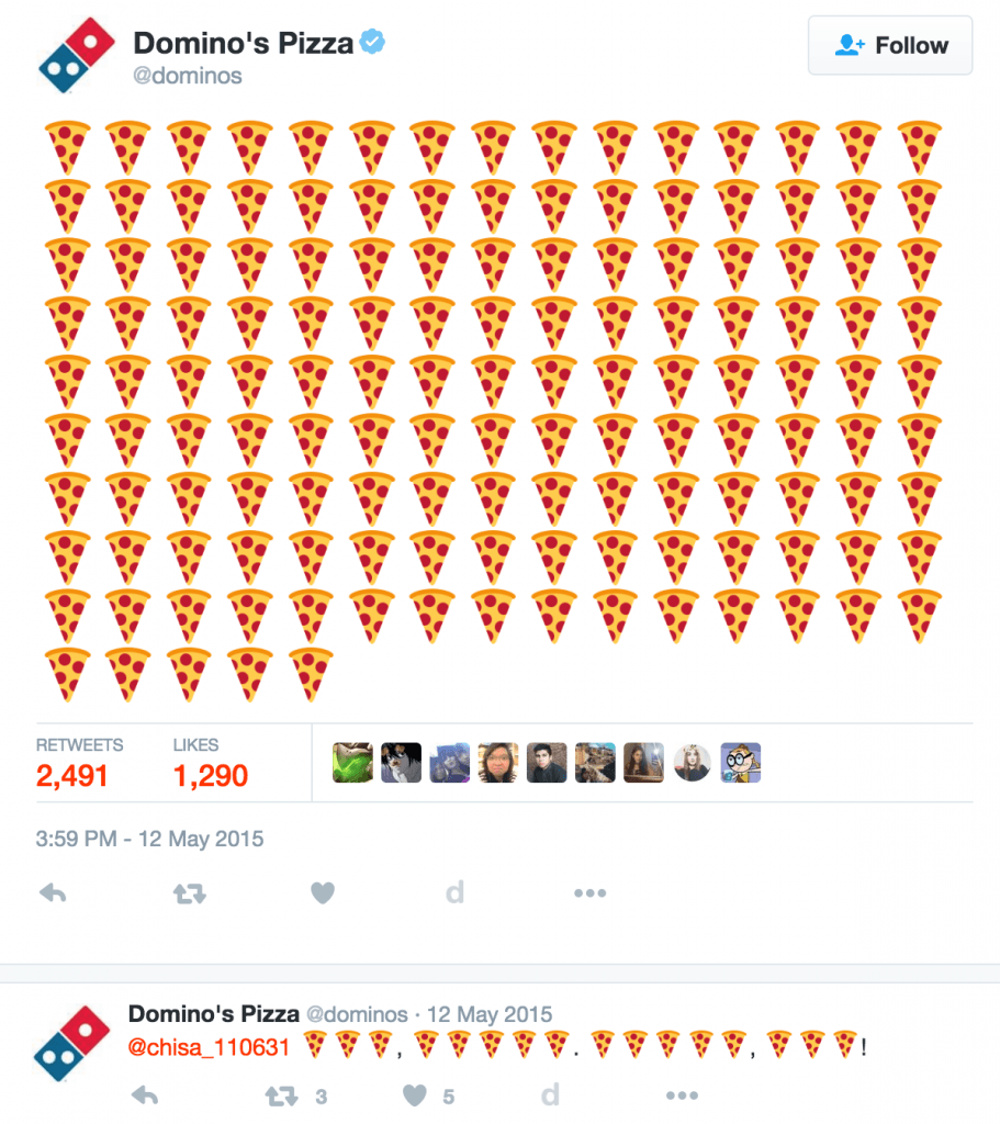 On peut désormais utiliser un emoji sur Twitter pour commander une pizza chez Dominos.