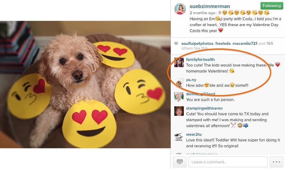 Regardez comment Sue B. Zimmerman a combiné un chien, des emoji et la Saint-Valentin pour générer du buzz.