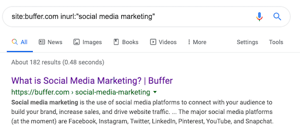 Google SERP pour buffer.com inurl : "marketing des médias sociaux"