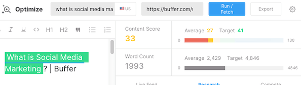 capture d'écran de l'application MarketMuse Optimize