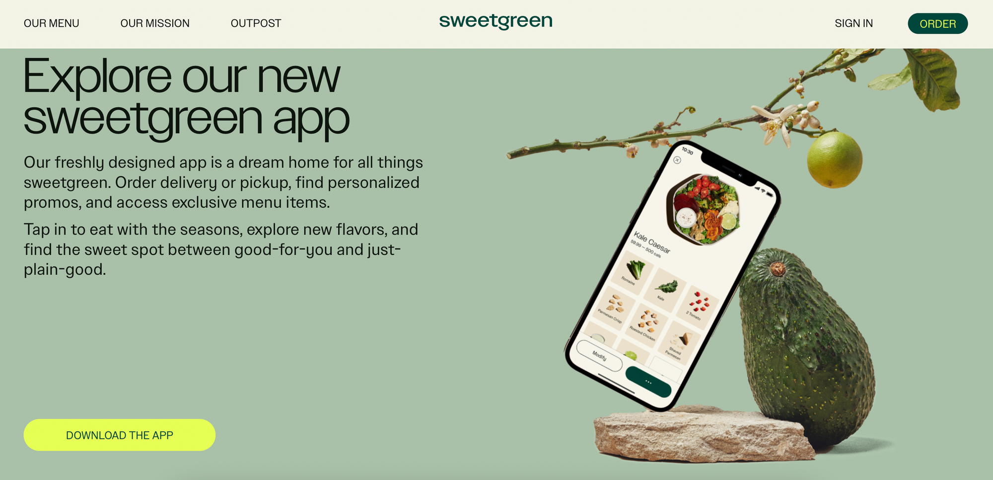 Статья о том, как Sweetgreen запустила программу летних вознаграждений — скриншот домашней страницы sweetgreen