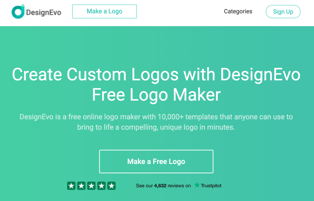 Screenshot of designevo homepage