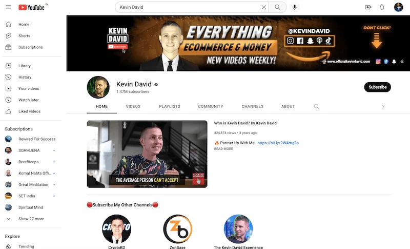 Canalul YouTube Kevin David