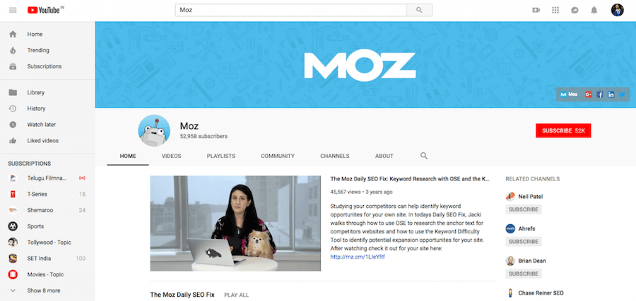 Canalul YouTube Moz