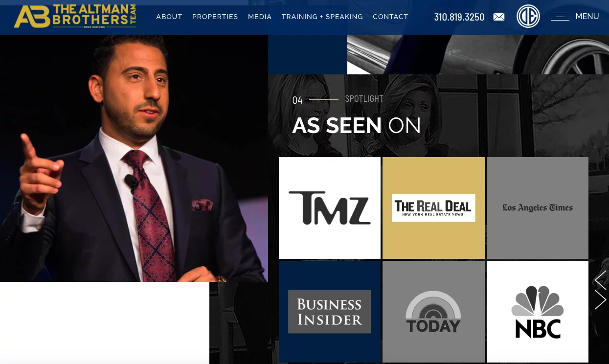 Screenshot della homepage di un gruppo immobiliare