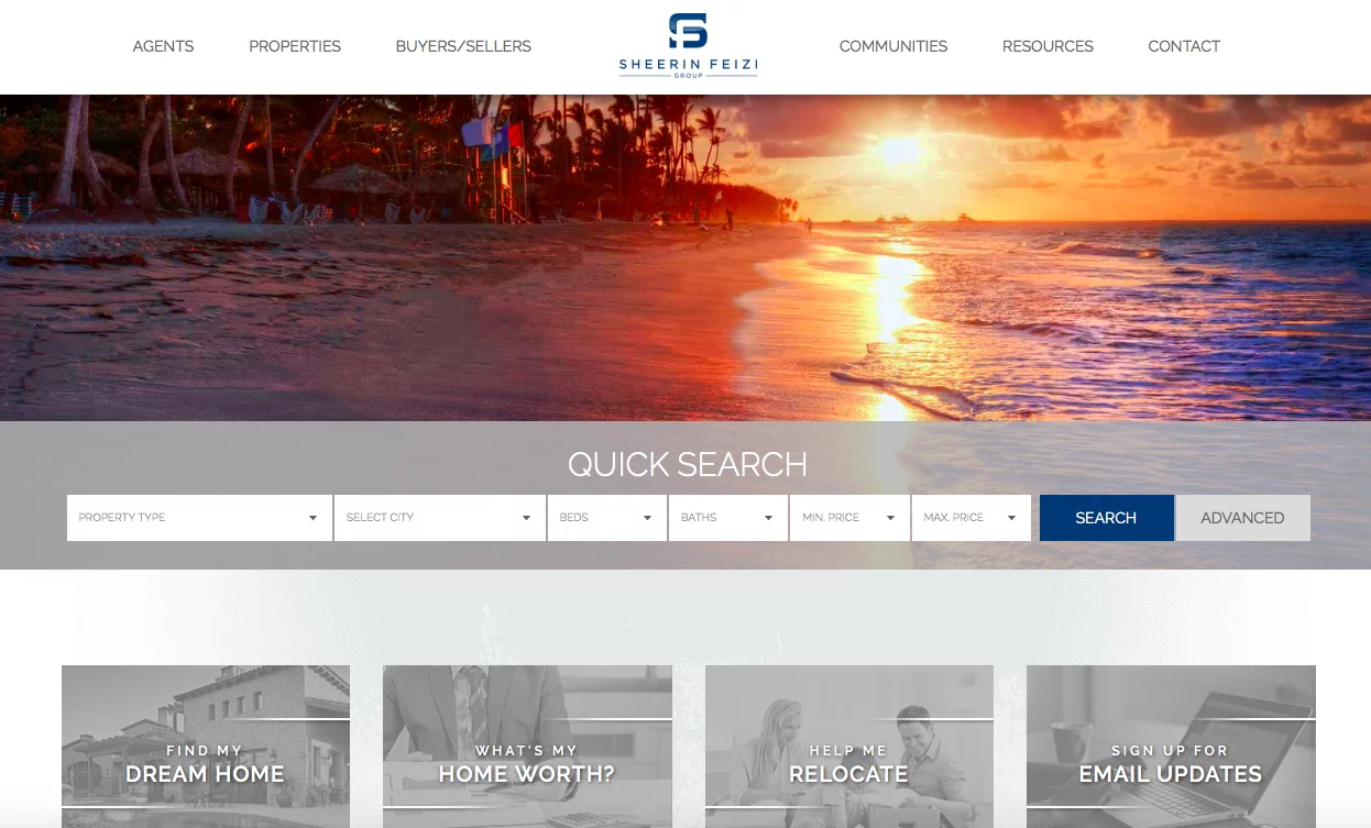 Screenshot della homepage di un'agenzia immobiliare