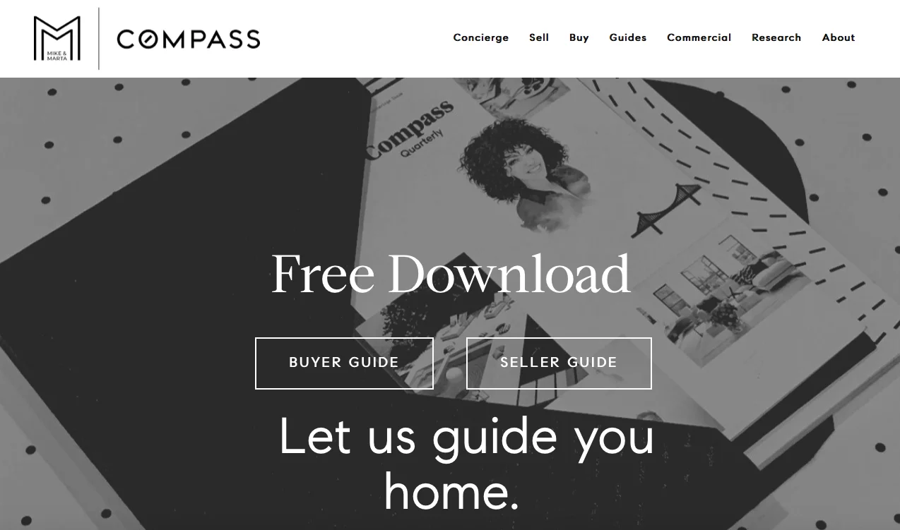 screenshot di un sito web immobiliare che offre articoli di marketing dei contenuti immobiliari gratuiti