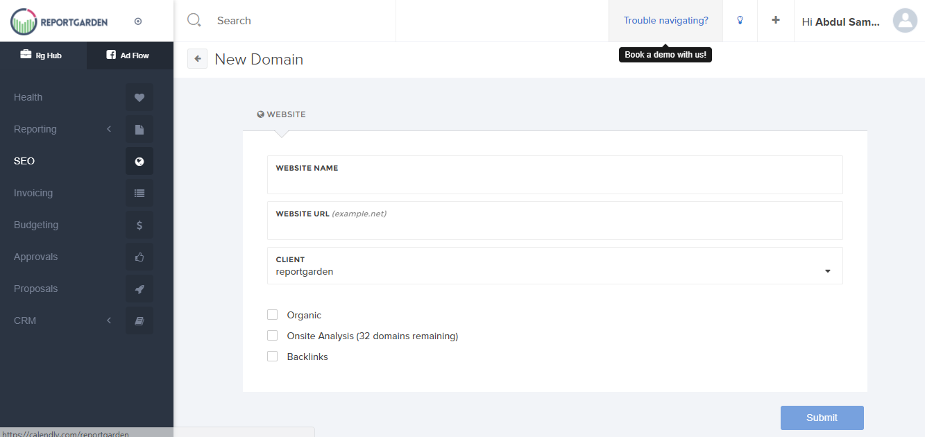 antarmuka pembuatan laporan seo