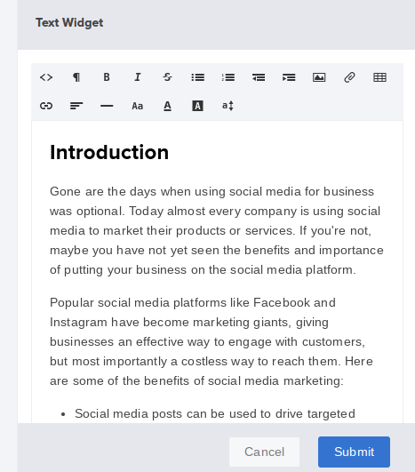 วิดเจ็ตข้อความข้อเสนอ seo