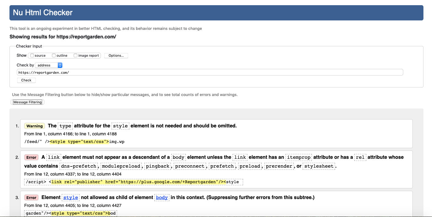 Outils d'audit SEO : validation du balisage W3C