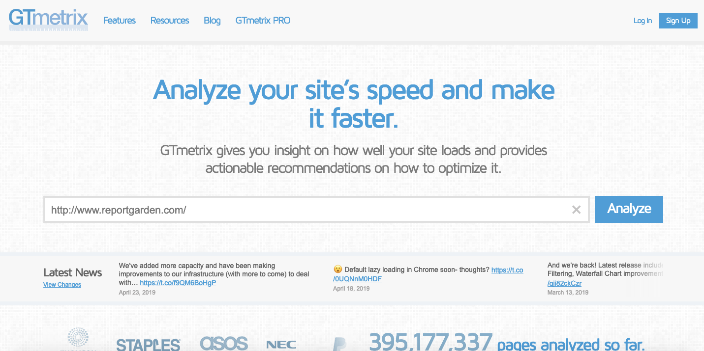 Outils d'audit SEO : GTmetrix