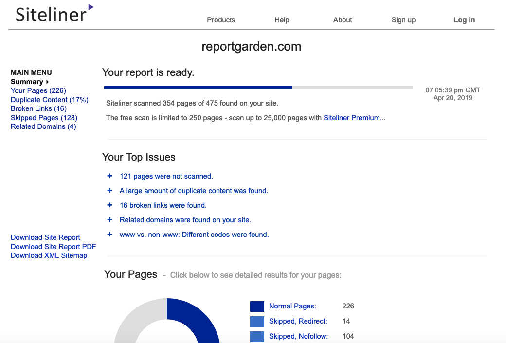 Outils d'audit SEO : Siteliner