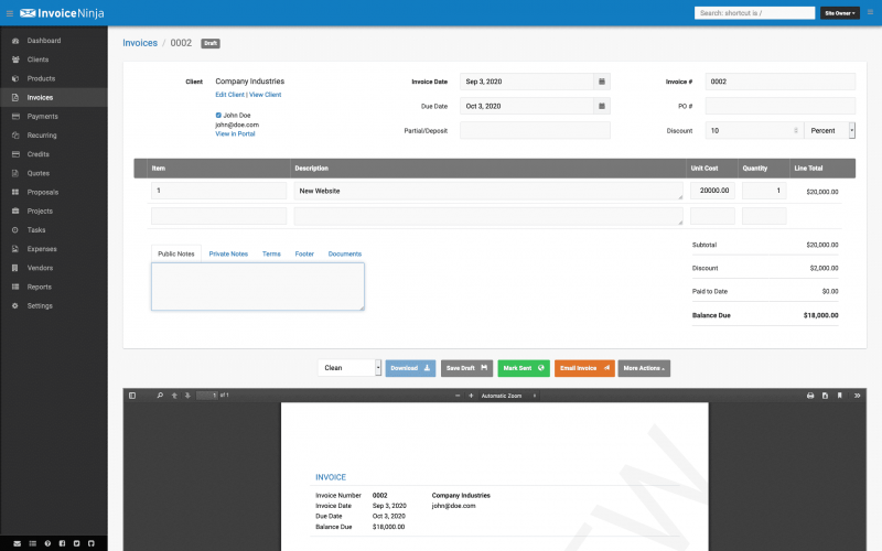 5 つの最高の無料請求ソフトウェア ソリューション 4 InvoiceNinja Best Free Invoicing software