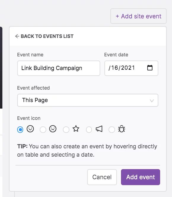 Función de prueba SEO A/B de eventos del sitio de GSC Insights