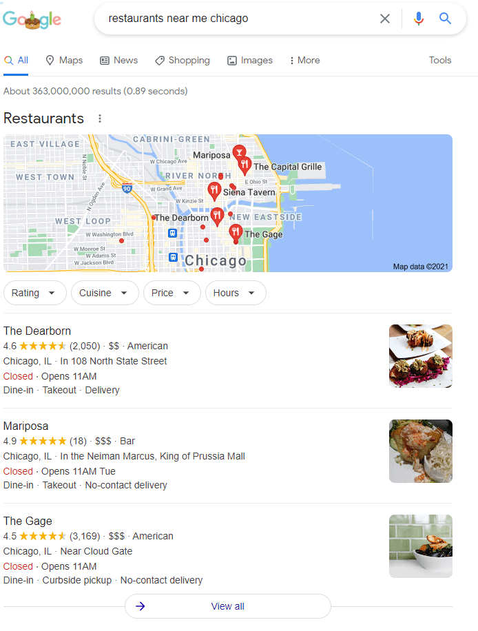 Google benim işletmem Yakınımdaki Restoranlar - Şikago
